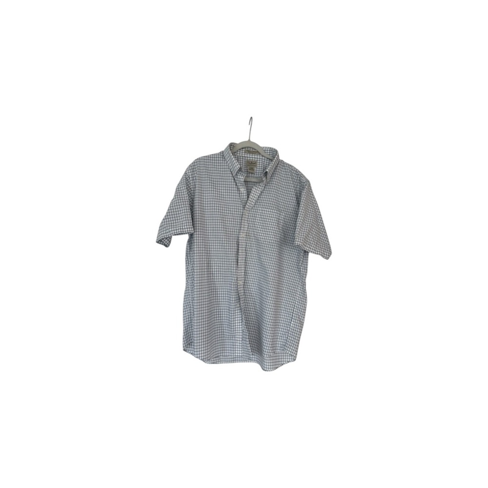 LL Bean Mens Large Short Sleeve Button Down Shirt Wrinkle Resistant Blue Check
